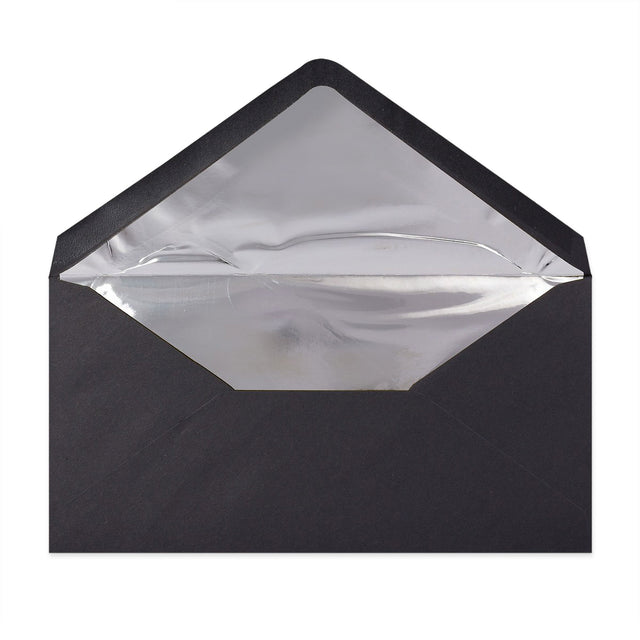 Paper Lined Envelopes Black + Silver Foil 110 x 220 mm (DL)