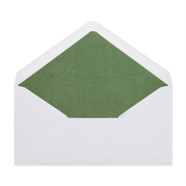Paper Lined Envelopes White + Green Fancy Paper 110 x 220 mm (DL)